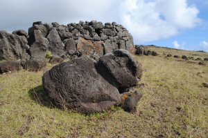 Black basalt moai along north coast.