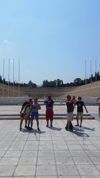 Some of the Insight Vacations group at the modern Olympic Stadium in Athens