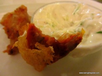 Sundried tomato fritter and tzatziki at Portes restaurant in Chania