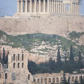 The Acropolis overlooks Athens.